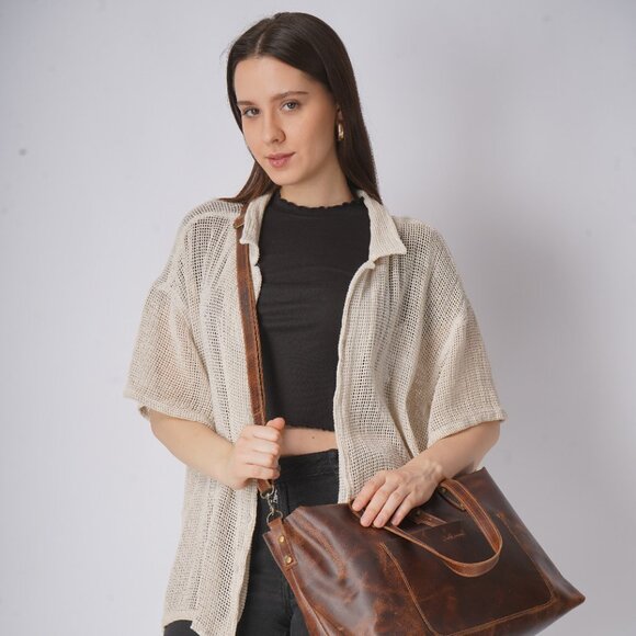 Artizanni Genuine Leather Women's Vintage Tote Bag Classic Bag Designer - Picture 6 of 14